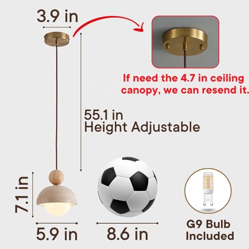 Wabi Sabi Pendant Light Set of 2, Natural Travertine Stone & Wood Hanging Lamp for Kitchen Island, Hallway, Living Room, Bedroom, Dining Room Ceiling Decor (G9 Bulb, 5.9 in Stone Round)