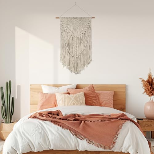 JONKASIPA Macrame Wall Hanging - Bohemian Handmade Woven Tassel Tapestry Chic Lace Hanging Home Decor,Macrame Wall Decor for Bedroom,Living Room or Apartment(White) - color: White-01- Tassel