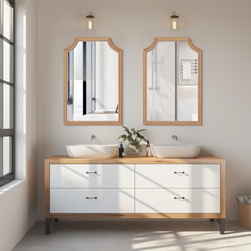 WallBeyond Scalloped Wood Mirror for Small Bathroom Vanity 20x30 Inch Rectangle Wall Mirror Decor for Hallway Bedroom Living Room Home (Honey-Colored) - color: Honey G, size: 30"L x 20"W