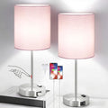 Lynnoland Set of 2 Touch Control Table Lamps, 3-Way Dimmable Bedside Nightstand Lamps for Bedroom Living Room Nursery, 800 Lumens 5000K Warmlight Bulbs Included - color: (2 Pack)Pink & Brushed Nickel(Base)-5000K Bulbs Included