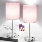 Lynnoland Set of 2 Touch Control Table Lamps, 3-Way Dimmable Bedside Nightstand Lamps for Bedroom Living Room Nursery, 800 Lumens 5000K Warmlight Bulbs Included - color: (2 Pack)Pink & Brushed Nickel(Base)-5000K Bulbs Included
