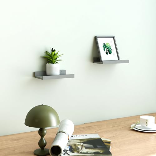 Small Floating Shelves for Wall Decor, Wall Mounted Wood Shelf for Bedroom, Living Room, Bathroom, Kitchen, Nursery, Display Picture Ledge Shelf with Lip Set of 2-8 Inches, Grey - color: Grey, size: 7.8in