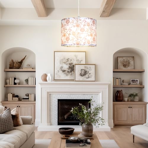 CINSARY Pendant Light with Flower Fabric Shade, Pendant Lights Kitchen Island with Dimmable Switch, Hanging Lamp with 15 ft Clear Cord, Hanging Lamp for Bedroom Dining Room Living Room (Bulb Included) - color: Flower-1