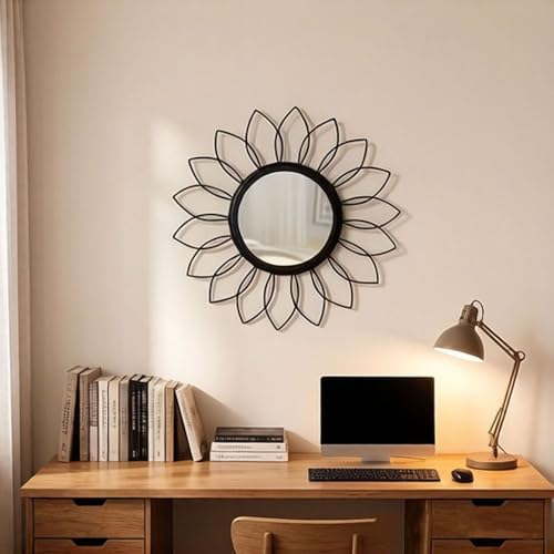 Gold Mirrors for Wall - Metal Sunburst Wall Mirror Room Decor & Home Decor, Boho Mirror Wall Decor Gifts for Women & Moms (Flower-Black, Small) - color: Flower-black, size: 12"L x 2"W