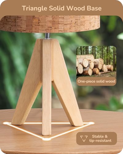EDISHINE Small Table Lamp, Wooden Tripod Nightstand Lamp with Bark Linen Shade, Farmhouse Bedside Lamp for Nursery, Bedroom, Kids Room, Office, Reading Desk, 14.2 Inch, E26 Socket, ON/Off Switch - style: Cottage