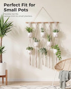 Bamworld Macrame Plant Hanger with Wooden Dowel Multi-Tier Hanging Planters for Indoor Plants Wall Mounted Hanging Plant Holder with 8 Pockets Boho Hanging Baskets for Wall Decor(Pot Not Included)