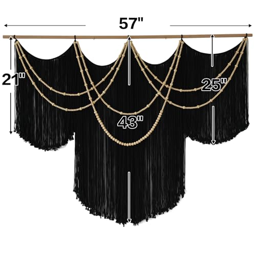 Macrame Wall Hanging Black Yarn Tapestry Home Decor Large Fiber Wall Art Living Room Bedroom Home Wall Decor 57" W x 43" L - color: Black1