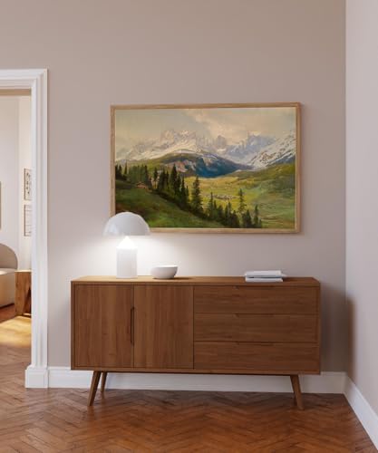 SKTBJWNYK Vintage Snow Wall Art Decor Snow Mountain Valley Scenery Canvas Art Prints Valley Scenery Artwork Countryside Prints For Bedroom Kitchen Living Room 16x24 Inch Unframed - color: Alpine Valley Landscape wall art, size: 24"L x 16"W