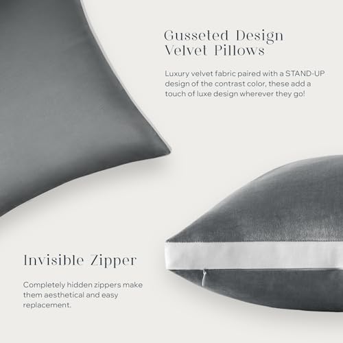 Phantoscope Pack of 2 Velvet Throw Pillow Covers, Decorative Soft Velvet Pillows Accent Double-Sided Gusseted Design, Square Cushion Case for Couch Sofa Bed, Deep Grey, 18 x 18 inches 45 x 45 cm - color: Deep Grey