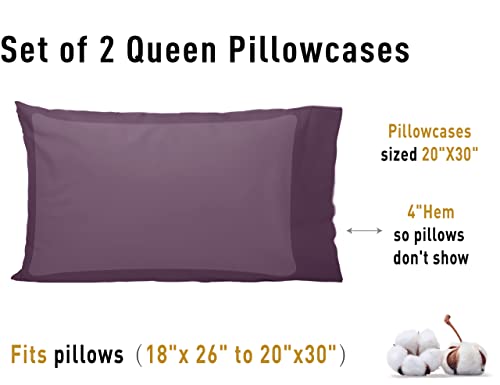 Sunflower Queen Pillowcases Set of 2, 100% Cotton Queen Size Pillow Cases 2, 20×30 inches Dark Purple, Soft and Breathable - color: Dark Purple, size: Queen (20"x30")