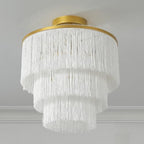 3-Tiered Boho Chandelier with Metal and White Fringe,3 Lights Fringe Pendant Light Fixture,Tassle Chandelier for entryway,Dining Room,Baby Nursery,Gold and White - color: 3-Tiered-White