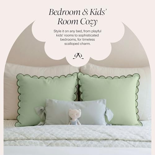 BEBE BASK Green Scalloped Pillow Cover - Set of 2-18 x 18 Inch - Scallop Pillow Cover - Scalloped Pillows - Scallop Pillows - 100% Cotton - Grandmillennial Style (Moss Green) - color: Moss Green/Green