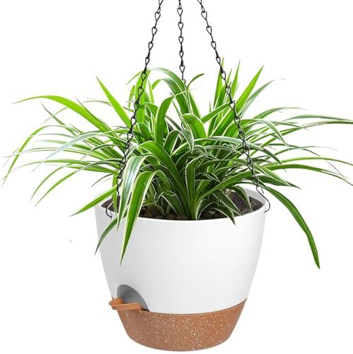 Vanslogreen Hanging Planters for Indoor Outdoor Plants, 1 Set Self Watering Hanging Pot with Drainage Holes & Removable Tray (White-12inch, 12'') - color: White, size: 12''