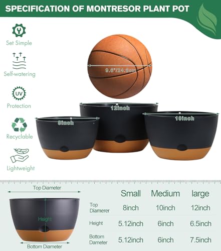 3 Pack 8/10/12 Inch Hanging Planters for Indoor Plants with Self-Watering Includes Hanging Pots for Plants, Outdoor Hanging Flower Pots with Drainage, and 2 Types of Hanging Baskets Hangers (Black) - color: Black, size: 8/10/12inch