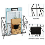 OYEAL Hanging Wall File Organizer Metal Wall File Holder 3 Pockets Mail Organizer Wall Mounted with Hooks for Office Home, Black