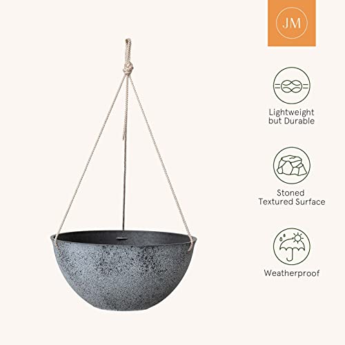 LA JOLIE MUSE Large Hanging Planters for Outdoor Plants - 13 Inch Hanging Flower Pots with Drainage Holes, Set of 2, Rock Grey - color: Concrete Gray