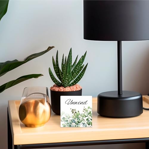 Greenery Wooden Block Sign - Unwind - 4"X4" Decorative Pine Wood Plaque, Home & Office Desk Decor, Housewarming Gift For Friends, Room Tabletop, Shelf Accessories - A10