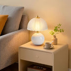 PARTPHONER Mushroom Table Lamp, Ceramic Bedside Lamp with Glass Shade, 3-Way Lighting (2700K-5000K) Rocker Switch, Small Nightstand Lamp for Bedroom, Living Room, Office, White - color: White