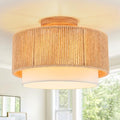 SineRise 12'' Rattan Flush Mount Ceiling Light Fixture,2-Tier Drum Hand-Woven Boho Flush Mount Ceiling Light,Farmhouse Light Fixture for Living Room,Kitchen,Bedroom Foyer Entryway ect. - color: Gold, size: Small Ceiling