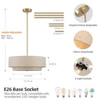 Gold Modern Chandelier 18'' Drum Pendant Light with Fabric Lampshade Hanging Light Fixture 3-Light Farmhouse Chandeliers for Dining Room Bedroom Kitchen Hallway Foyer - color: 18" Fabric Gold