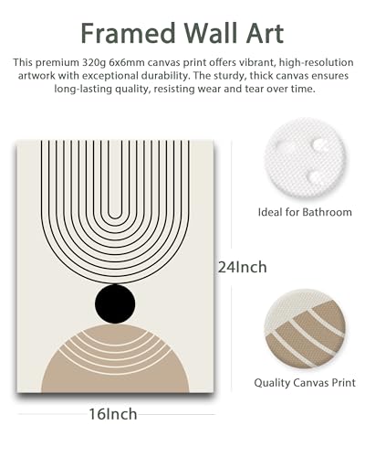 HesenDot Abstract Geometric Wall Art Set of 3, 40x60CM Minimalist Line Framed Canvas Prints, Boho Modern Beige Black Shapes Wall Decor for Living Room Bedroom Bathroom Office Home - color: Boho Line Wall Art-Framed, size: 24"L x 16"W
