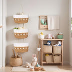 3-Tier Hanging Basket, Over Door Organizer, Wall Basket with Hooks | Woven Cotton Rope Basket, Adjustable Detachable Basket with Hooks, No Drilling for Farmhouse, Boho Home and Nursery Decor - style: Bohemian