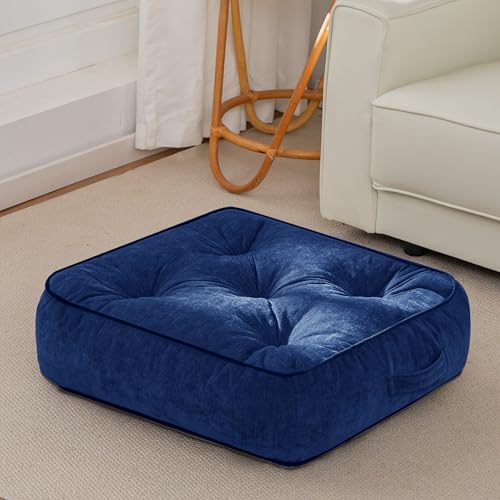 HIGOGOGO 6" Extra Thick Floor Pillow Cushion for Adults, Meditation Cushion Pillow with Handle, Lustrous Chenille Tufted, Square Floor Sitting for Tatami Living Room or Yoga, 22x22 Inch, Navy - color: Square Navy, size: 6" Thick(Pack of 1)