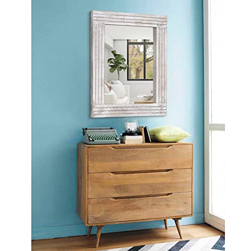 Mirrors for Wall Rustic Wooden Frame Rectangle Mirror Vintage Hanging Mirror for Bedroom Bathroom Living Room Farmhouse Wall Decor White Large 20" x 16 " - color: Rustic White, size: 20"L x 16"W