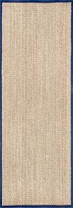 Nuloom Elijah Navy/Natural, 2'6" x 8', Basketweave, Seagrass, Soft and Textured, High Traffic, Stain Resistant, Easy Clean, Durable Area Rug for Bedroom, Living Room, Dining, Den, Foyer, Entryway - color: Navy, size: 2'7" x 8' (Rectangular)