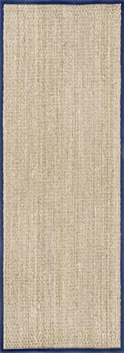 Nuloom Elijah Navy/Natural, 2'6" x 8', Basketweave, Seagrass, Soft and Textured, High Traffic, Stain Resistant, Easy Clean, Durable Area Rug for Bedroom, Living Room, Dining, Den, Foyer, Entryway - color: Navy, size: 2'7" x 8' (Rectangular)