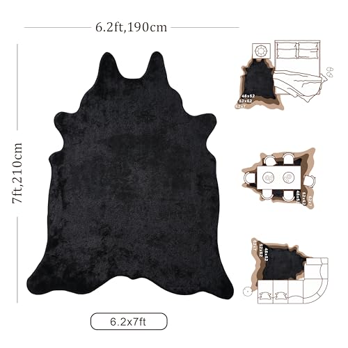 Black Faux Cowhide Rug: Cow Hide Cow Print Rug for Living Room Bedroom 5.2x7 Feet - Animal Print Skin Rustic Western - color: Black, size: 5'2" x 7' (Rectangular)
