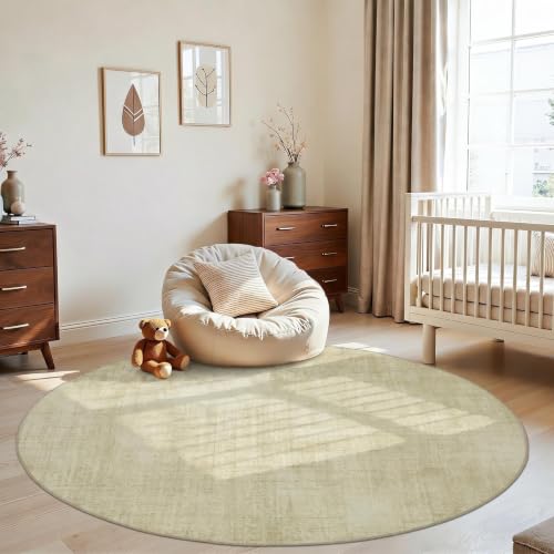 Joydeco 6ft Round Washable Area Rug Classic, Beige | Non-Slip Large Circle Carpet Low Pile for Living Room Bedroom Dining Room - color: Beige, size: 6' (Round)