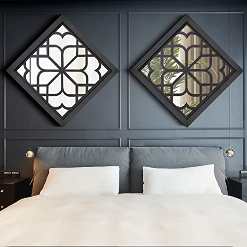 Wocred 2 PCS Square Wall Mirror,Gorgeous Rustic Farmhouse Accent Mirror,Black Entry Mirror for Bathroom Renovation,Bedrooms,Living Rooms and More(20”x20”) - color: Black, size: 20x20 inch - 2 PCS