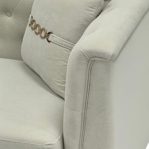 KEIKI 2-Piece Luxury Chesterfield Sofa Set with 2 Oversized Velvet 3-Seater Sofa, Upholstered Modern Style 6-Seater Button Tufted Couch Set with 4 Pillow, Gold Metal Accents, for Living Room, White - color: Cream White, size: 82"+82"