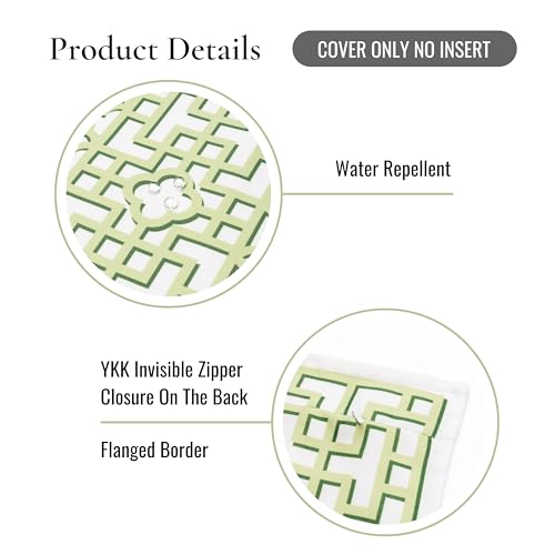Hofdeco Premium Grandmillennial Coastal Hampton Patio Indoor Outdoor Throw Pillow Cover Only, 20"x20" Water Repellent for Backyard, Couch, Poolside, Grass Green Print Fretwork Trellised Screen - color: Grass Green Fretwork Trellised Screen 20"x20"