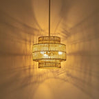 MODIVO 3-Light E12 Boho Rattan Chandelier, 12.6 Inch Hand Woven Farmhouse Pendant Light for Kitchen Island, Dining Room, Bedroom, Rustic Hanging Lamp, Living Room, Entryway, Foyer