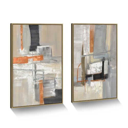 Framed Abstract Beige Wall Art: Neutral Color Canvas Painting Set Modern Textured Minimalist Prints for Living Room - color: neutral, size: 36”x24”x2