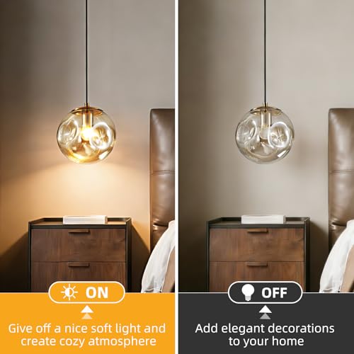 Modern Amber Concave Glass Pendant Light, 2-Pack Kitchen Island Lighting Single Globe Pendant Light Fixtures Century Kitchen Island Pendant Light for Bedroom Dining Room Light (Without Bulbs) - color: Amber-1 Light-2PC