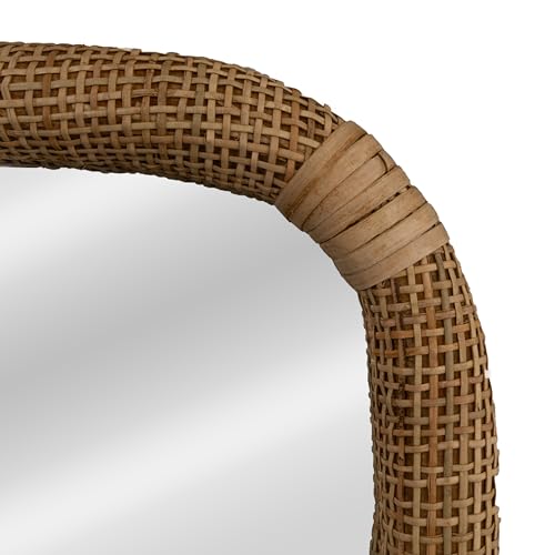 Creative Co-Op Large Wood and Rattan Wavy Mirror, Natural