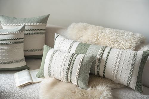 Cethom Boho Lumbar Pillow Covers 14x36 Inch Long, Green Textured Decorative Couch Pillow Cases for Farmhouse Home Decor, Accent Cushion Cover for Sofa, Bed, Living Room, Bedroom, Pack of 1 - color: Green, size: 36" x 14" (Pack of 1)