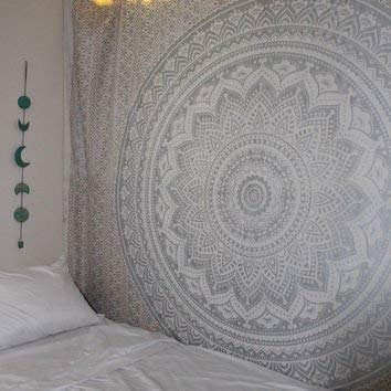 Popular Handicrafts Hippie Mandala Ombre Tapestry Wall Hanging - Maditation Silver Gypsy Bohemian Hippy Psychedelic Dorm Room Decor Poster 30 x 40 Inch - color: Silver, size: 40"L x 30"W