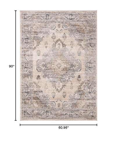 SAFAVIEH Oregon Collection Area Rug - 5'1" x 7'6", Beige & Grey, Oriental Distressed Design, Non-Shedding & Easy Care, Ideal for High Traffic Areas in Living Room, Bedroom (ORE898B) - size: 5'1" x 7'6" (Rectangular)