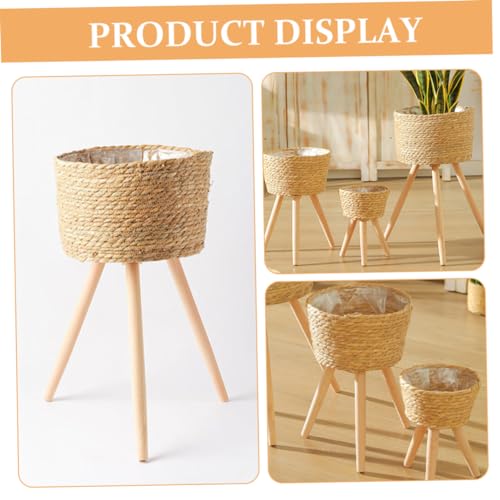 Toddmomy Rattan Basket Plant Stand Weaving Plant Pot Stand Bohemian Style Flower Pot Rack - color: Beige