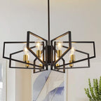 Black and Gold Chandelier, 8-Light Farmhouse Dining Room Light Fixture, Geometric Pendant Lights Kitchen Island, Modern Industrial Chandelier for Living Room, Bedroom, Foyer, Stairway, Entryway - color: 01-Black and Gold-8 Lights