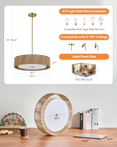 VONLUCE 20" Boho Rattan Chandelier, 4-Light Drum Chandelier with 2-Tier Woven Lampshade, Rattan Ceiling Light for Dining Room Bedroom Living Room with E26 Sockets, Gold Finish, ETL Certified - color: Gold, size: 20inch