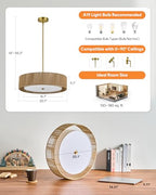 VONLUCE 20" Boho Rattan Chandelier, 4-Light Drum Chandelier with 2-Tier Woven Lampshade, Rattan Ceiling Light for Dining Room Bedroom Living Room with E26 Sockets, Gold Finish, ETL Certified - color: Gold, size: 20inch