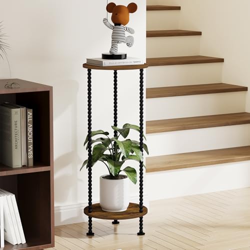 YINMIT Plant Stand Indoor, 2 Tier Plant Stand, 29.5" Tall Metal Spindle Poles Plant Stands, Corner Flower Pot Stand, Plant Tables Indoor, Planter Pot Holder for Balcony Garden Patio Living Room (29.5 In) - color: Brown, size: 29.5 In