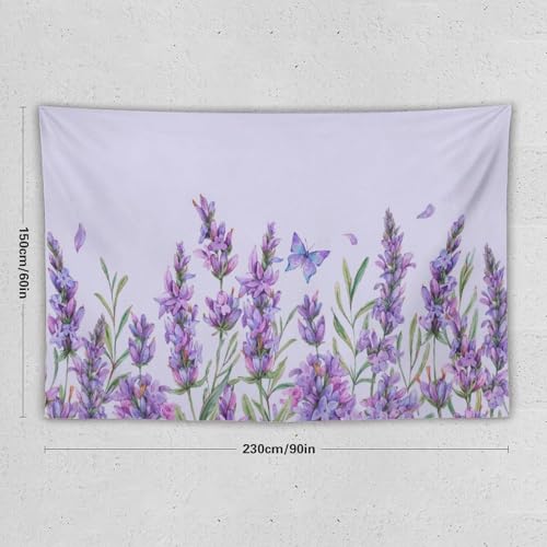 HZOHNAGO Lavender Flower Tapestry Watercolor Purple Floral Butterfly Pattern Printed Wall Tapestry Wall Hanging for Bedroom Living Room Dorm 90" W x 60" H - color: Lavender-10, size: 90"L x 60"W