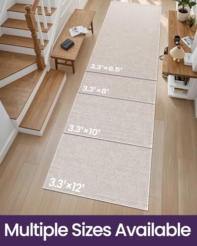 DEXI Hallway Runner Rug 3.3x8, Woven Braided Farmhouse Runner Carpet Indoor, Absorbent Thin Long Entryway Runners for Kitchen, Laundry Room, Patio Entrance, Light Beige-Gray - color: Light Beige-gray, size: 3'3" X 8' (Rectangular)