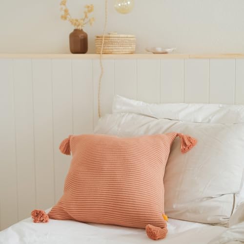 20x20 Ribbed Knit Throw Pillow Cover with Tassel Corners – Soft Pink Clay Valentine’s Day Gift – Evocative Earthy Decor for an Elevated Space - color: Pink Clay, size: 20" x 20" (Pack of 1)
